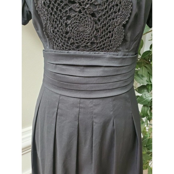 Bcbgmaxazria Women's Black Cotton Round Neck Short Sleeve Knee Length Size 6 - Picture 3 of 12